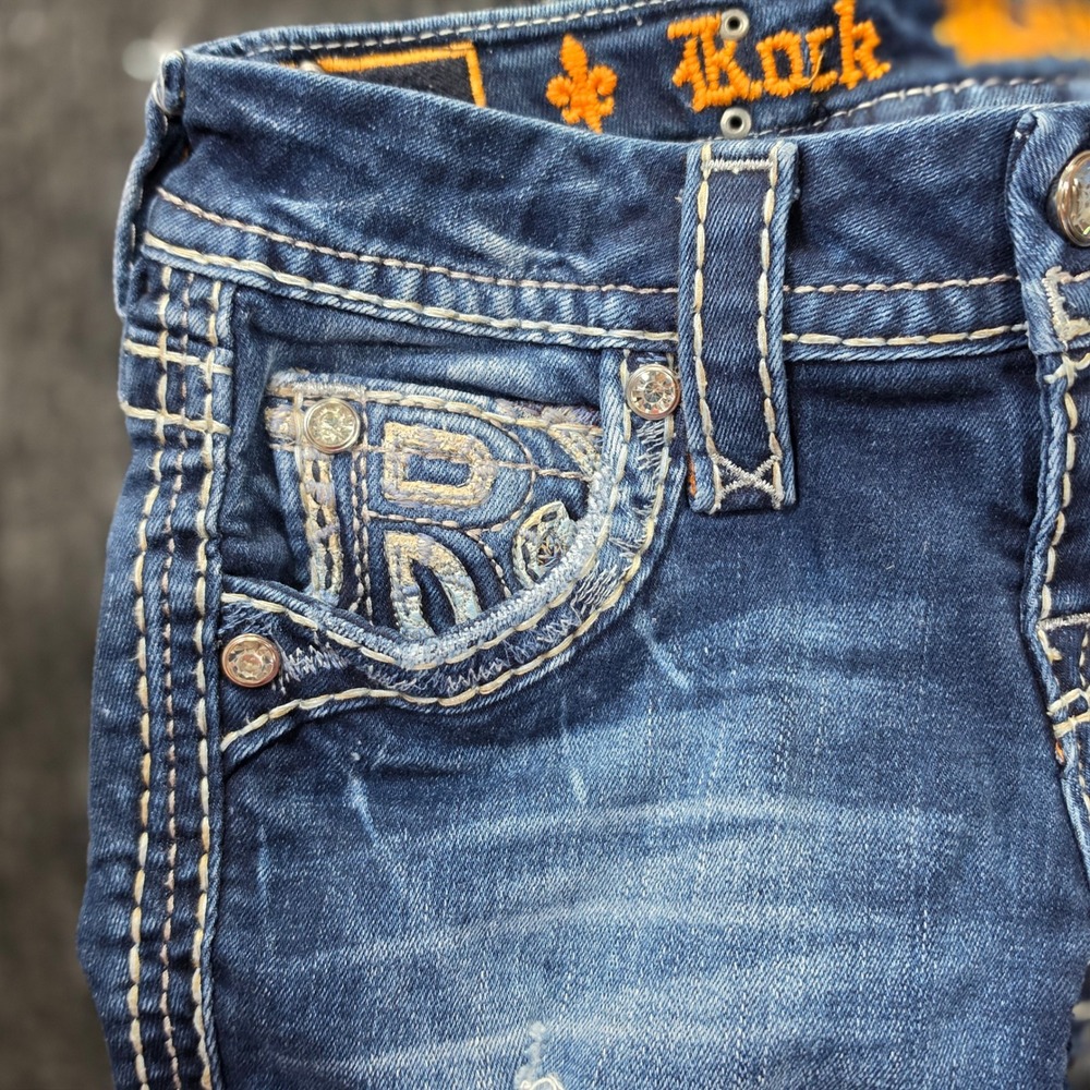 Rock Revival Ankle Skinny Jeans Womens 23 Blue Excellent Sundee Distressed - Picture 4 of 16